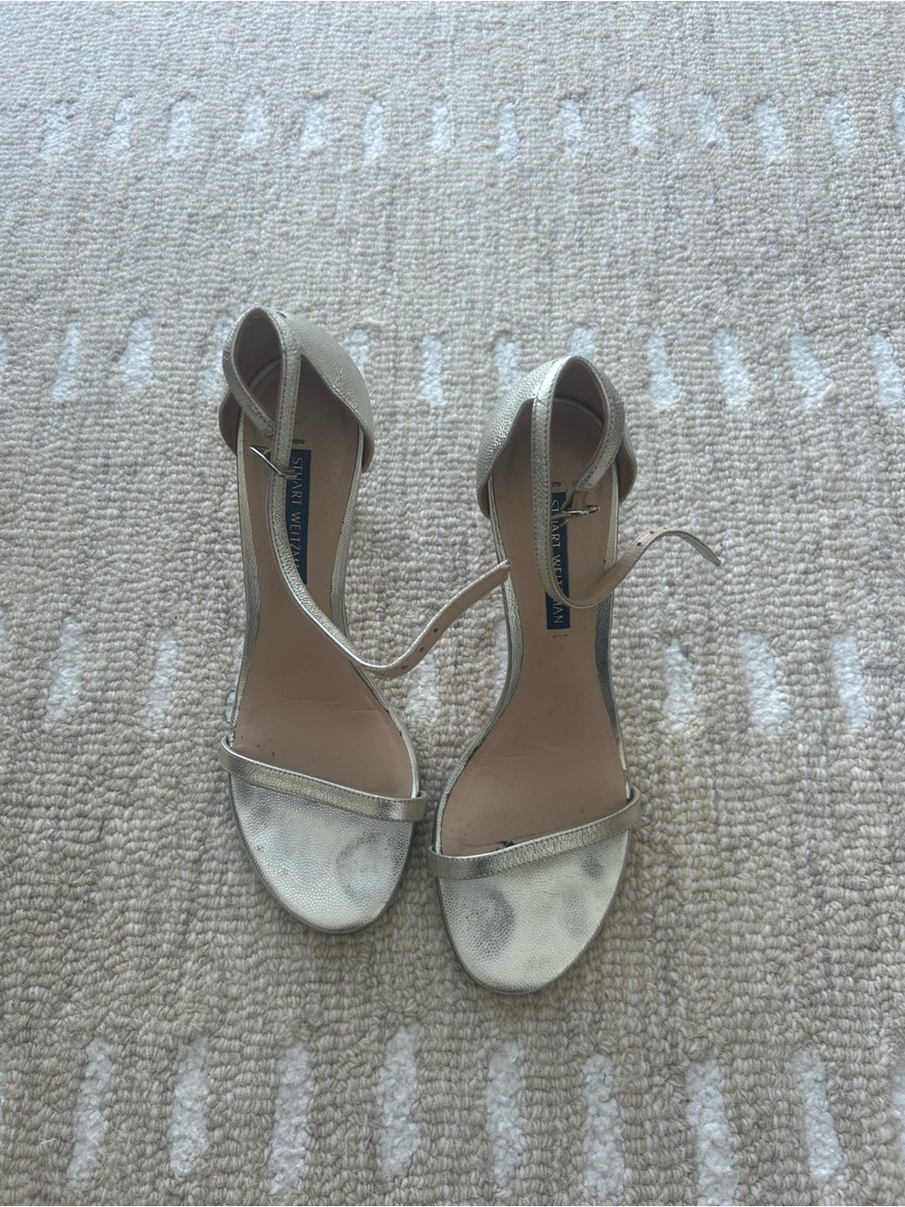 Stuart Weitzman Metallic Silver Open-Toe Ankle-Strap Heels